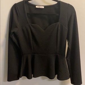 Arden B black peplum top with sweetheart neckline